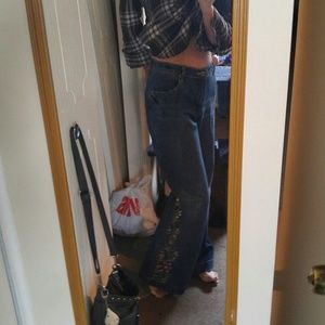 Sequined, flaired jeans, never worn.